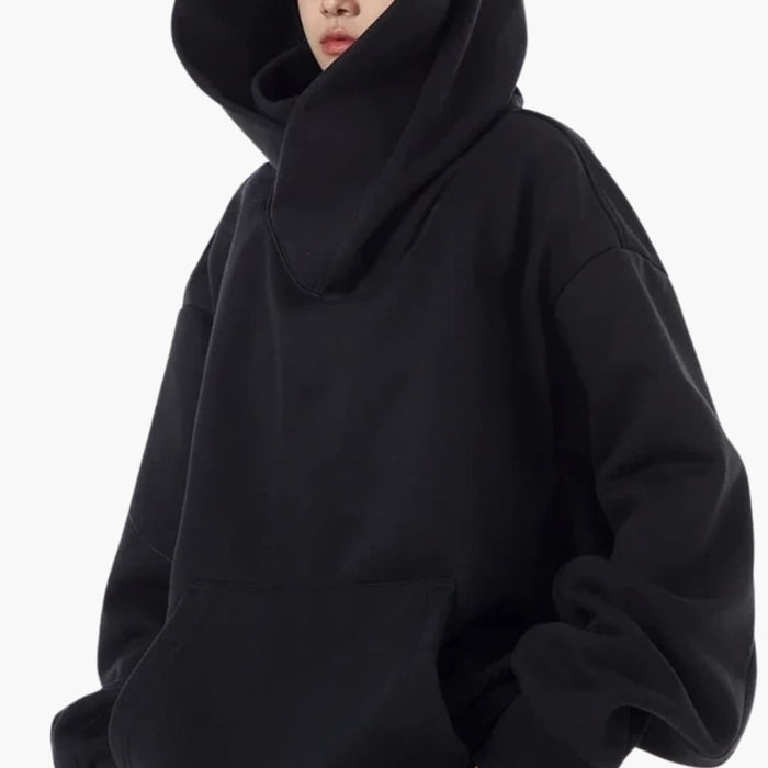 Kvinnors Oversized Hoodie med Hög Hals och Framficka