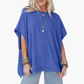 Kvinnors Oversized Ribbad Crew Neck Kortärmad T-shirt
