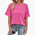 Kvinnors Oversized Rundhalsad T-Shirt med Vävt Logotyp