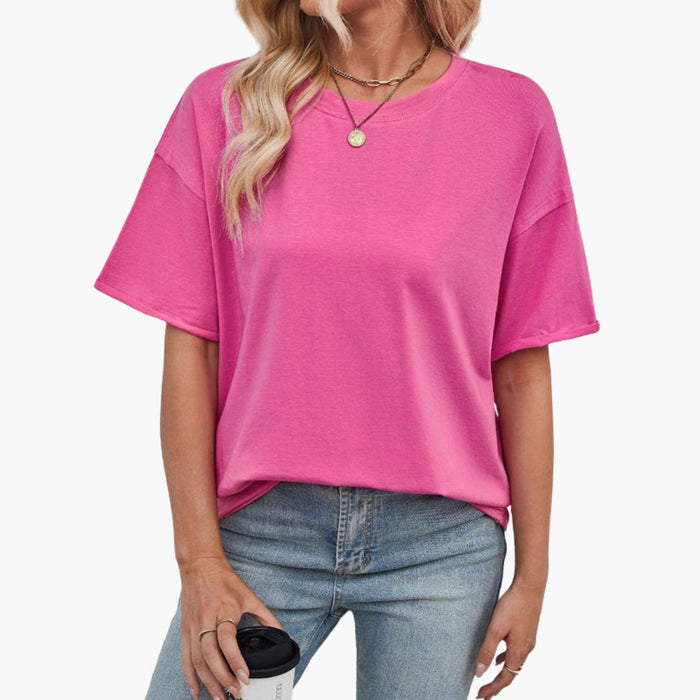 Kvinnors Oversized Rundhalsad T-Shirt med Vävt Logotyp