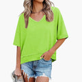 Kvinnors Oversized V-ringad T-shirt med Droppande Axlar och Korta Ärmar