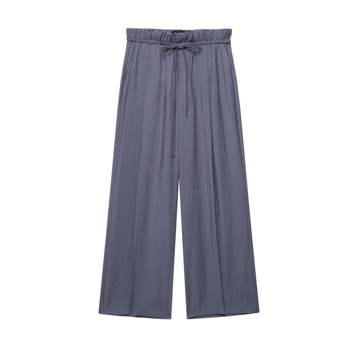 Kvinnors Palazzo Byxor med Elastisk Midja och Vida Ben