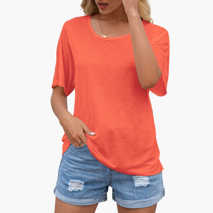Kvinnors Plus Size Crew Neck Kortärmad T-shirt