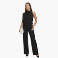 Kvinnors Rundhalsad Rakt Ben Jumpsuit