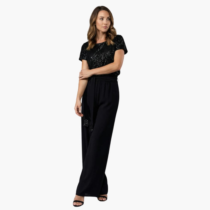 Kvinnors Paljett Top Jumpsuit med Vida Ben