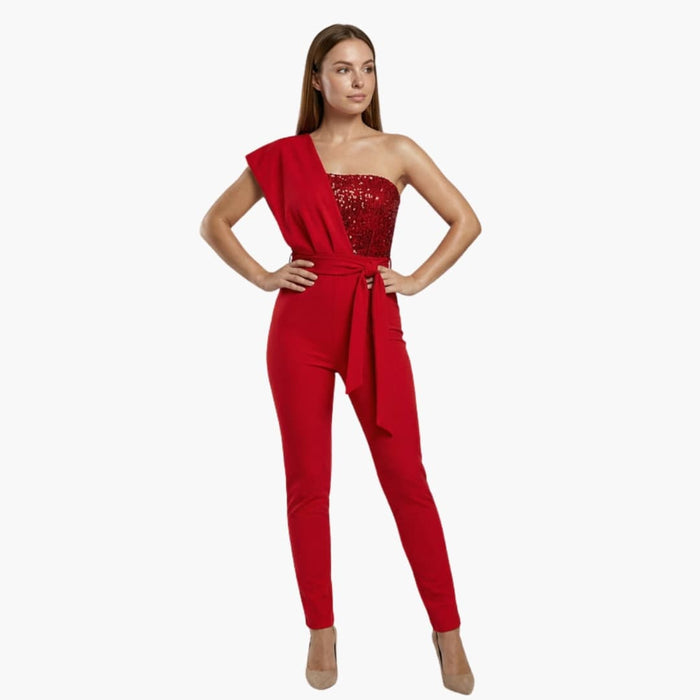Kvinnors ärmlös patchwork paljett jumpsuit