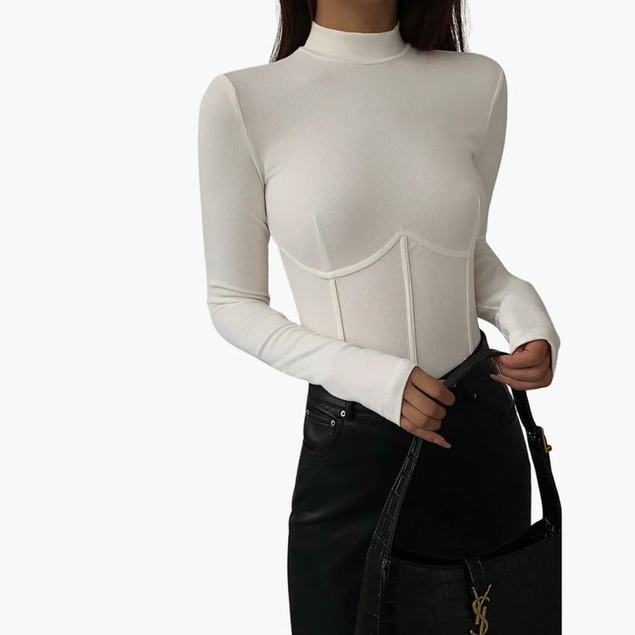 Kvinnors Slim Fit Ståkrage Piped Kortärmad T-shirt