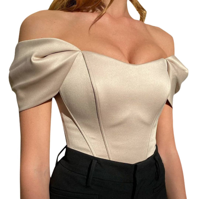 Kvinnors Rakt Hals Off-Shoulder Långärmad Topp