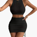 Kvinnors strapless tube-top och wrapkjol tvådelat set