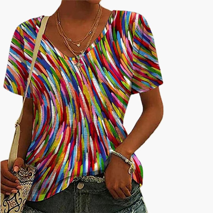 Dam-T-shirt med Rund Hals och Tryckt Design