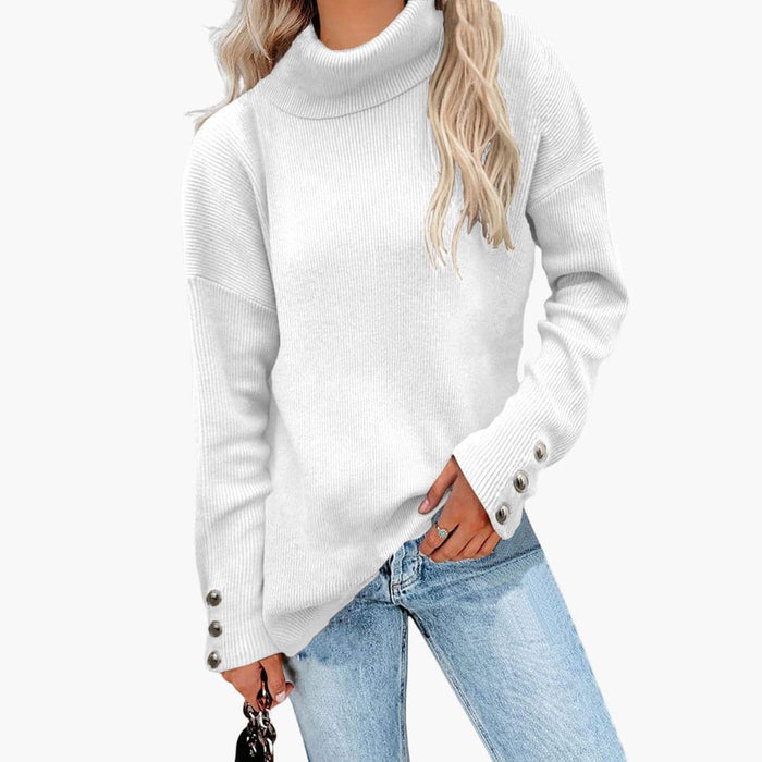 Kvinnors Turtleneck Tröja med Knappmanschetter