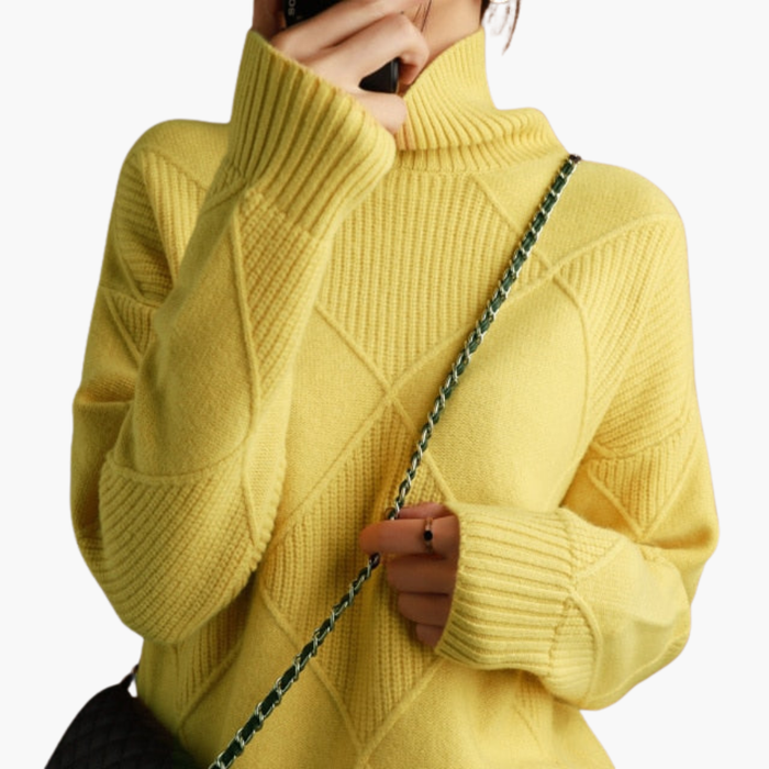 Kvinnors Turtleneck Tröja med Ribbad Stickning och Långa Ärmar