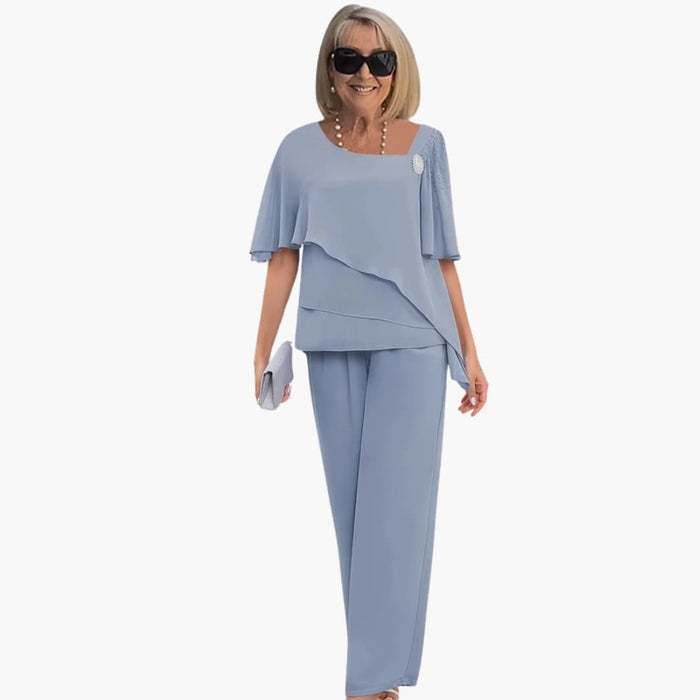 Kvinnors Tvådelade Outfit Set Kortärmad Topp & Raka Byxor Set