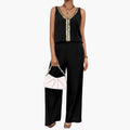 Kvinnors V-ringad Jumpsuit med Dekorativ Detalj