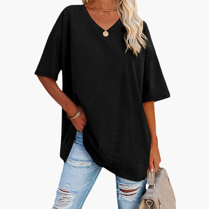 Kvinnors V-ringad T-shirt med korta ärmar