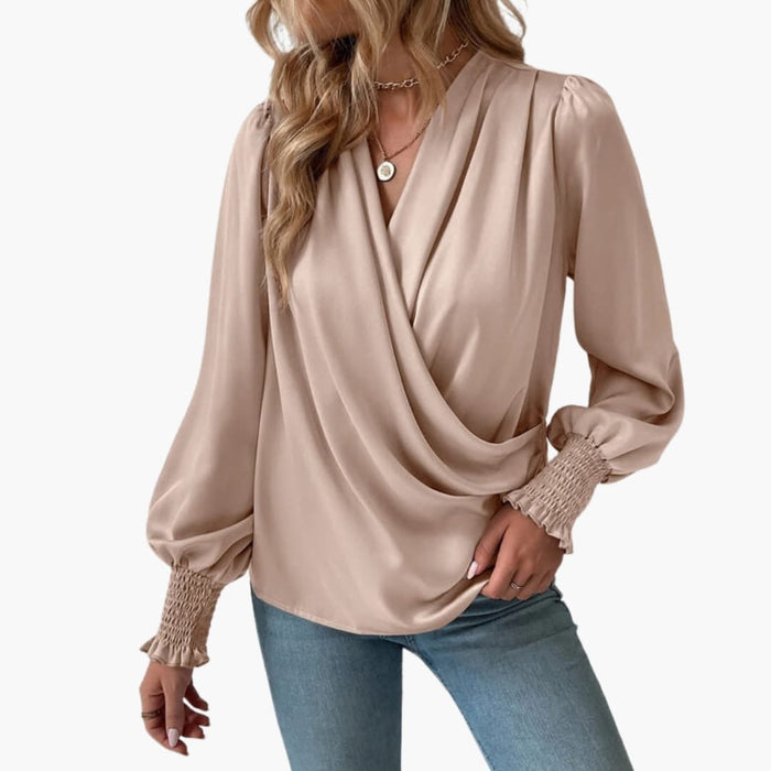 Kvinnors V-ringad Wrap Front Tröja – Långärmad Krossover Pullover Blus