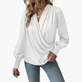 Kvinnors V-ringad Wrap Front Tröja – Långärmad Krossover Pullover Blus