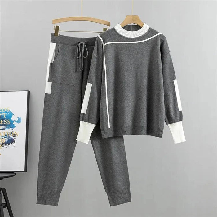 Dam Tracksuit-Set med Färgblock och Ribbstickad Mudd