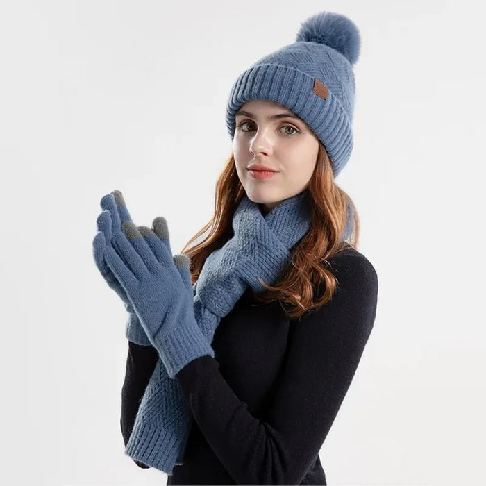 Dam Vinterset med Mössa Halsduk Handskar Pom Pom